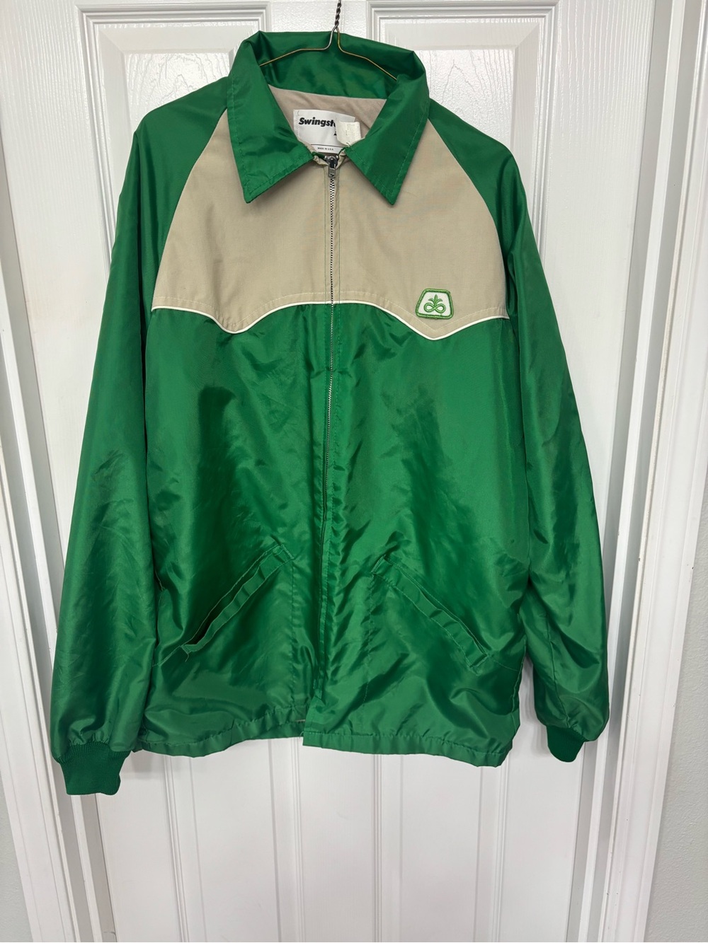Vintage 70s Swingster Pioneer Seed Jacket Green Tan Windbreaker Size M Tall 1970